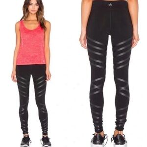 Alo Yoga Black High Rise Diagonal Flex Moto Stripe Leggings Women’s Size Small